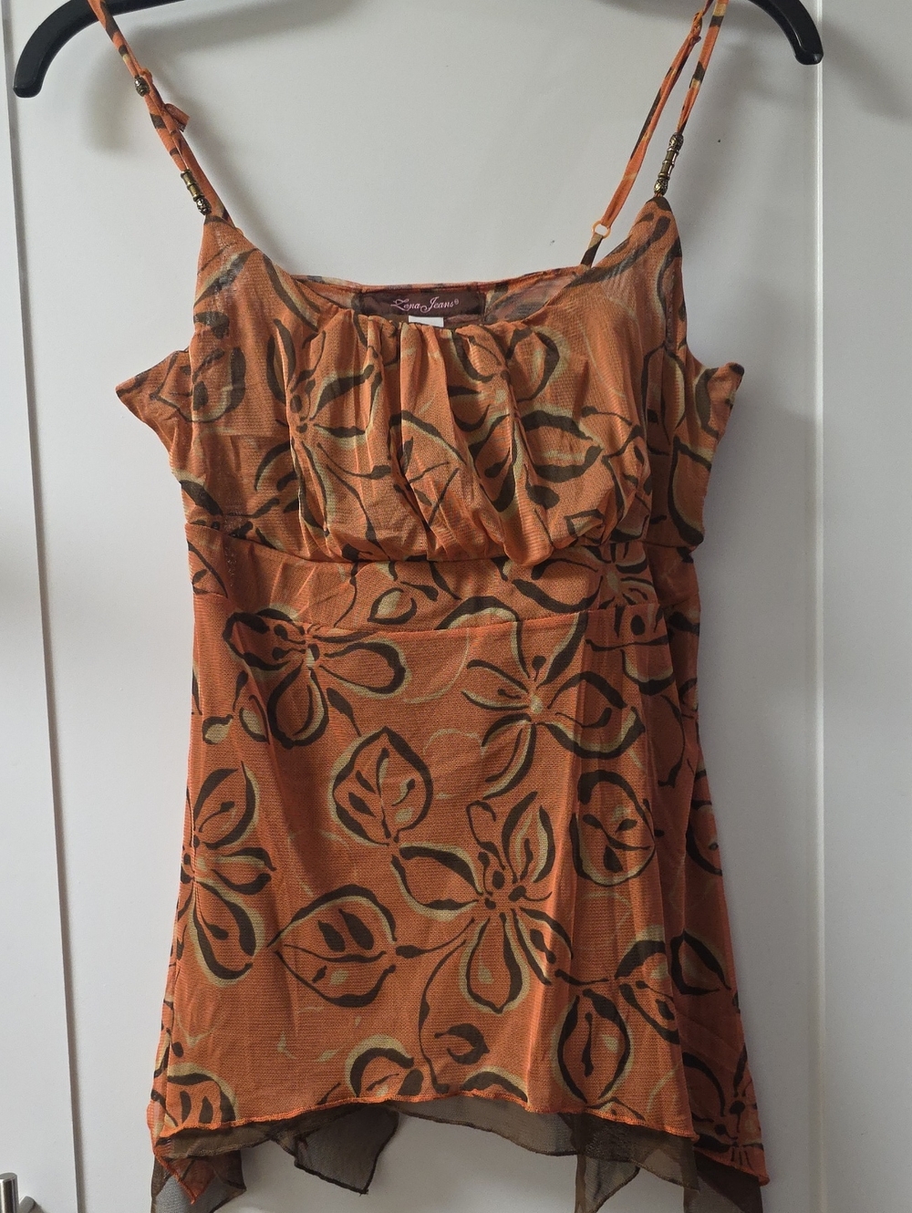 Lena Jeans Rust Floral Spipple Spaghetti-Strap Camisole Size S